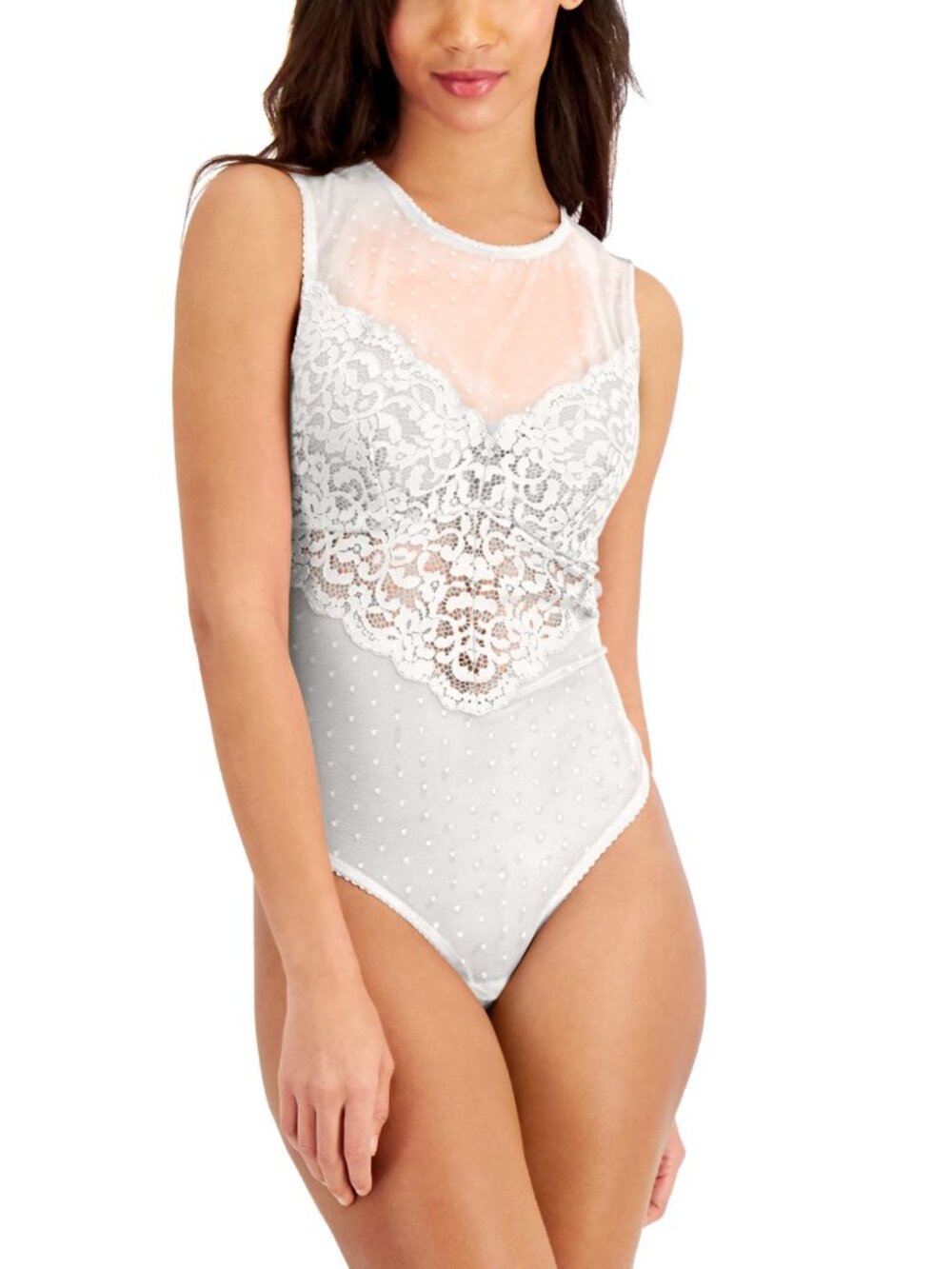 INC International Concepts Womens Intimate Cupped Swiss Dot Thong Bodysuit